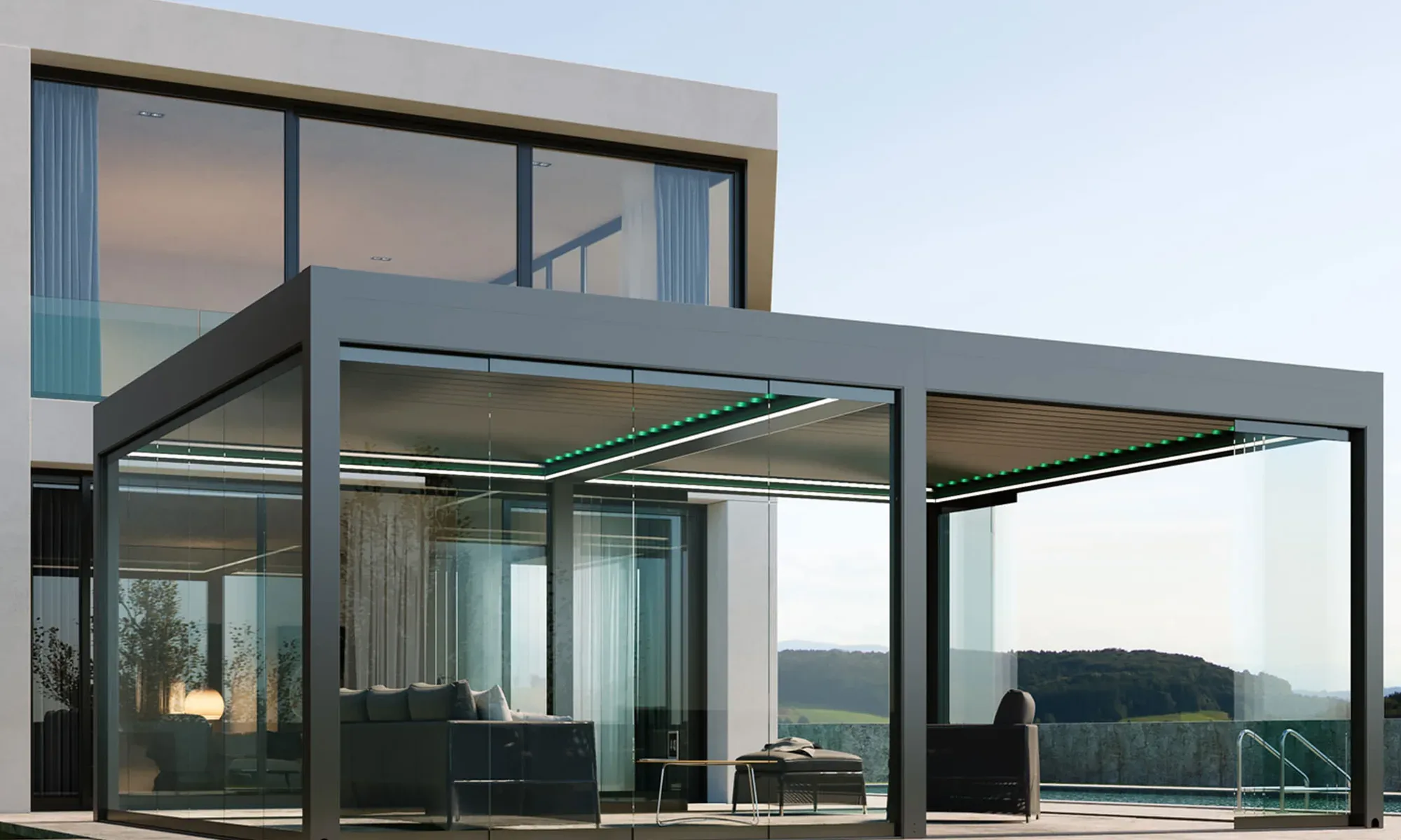 3D design render of a louvre roof for a modern home
